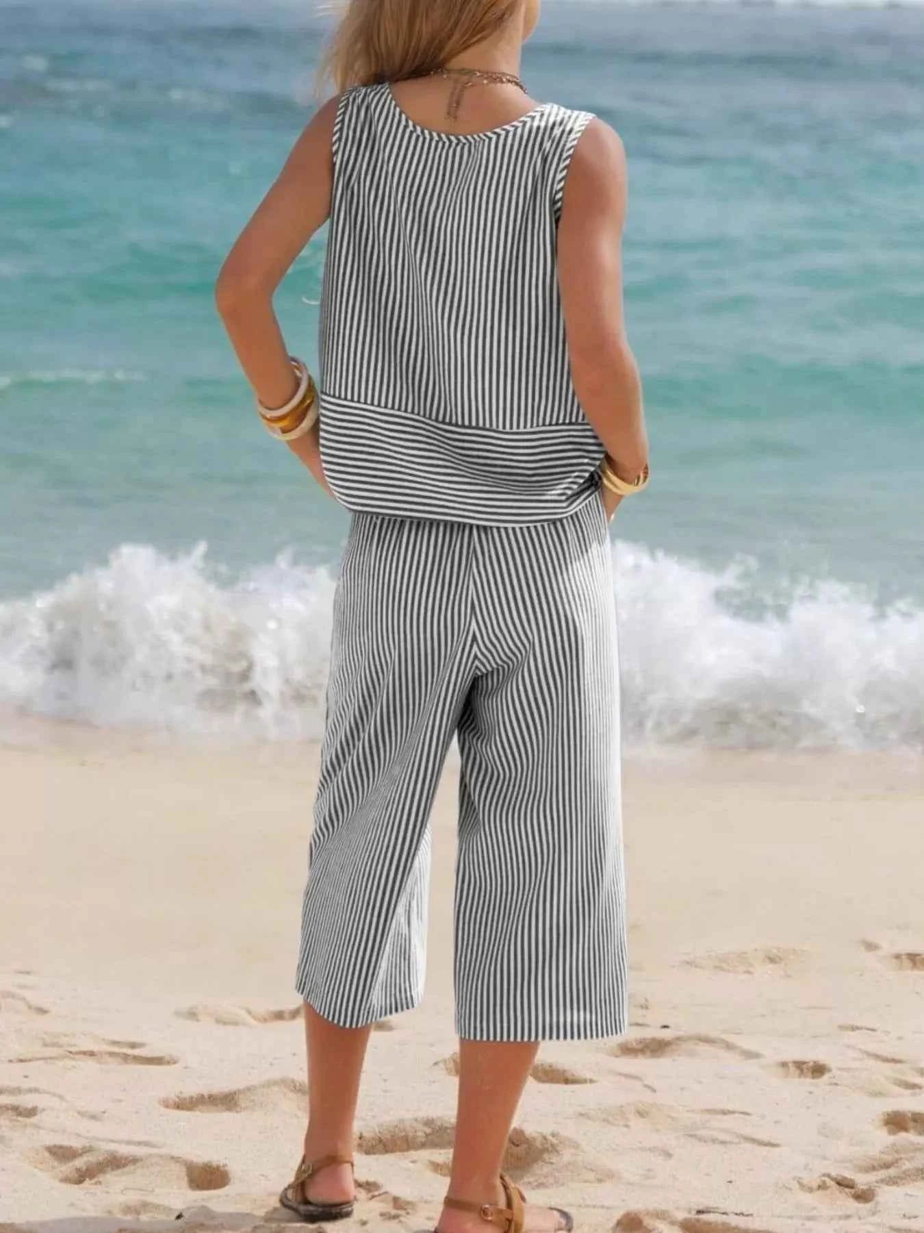 Striped Sleeveless Top and Cropped Pants Set 61b9c73bb7ad44a3b1aad176091111b8-Max-Origin