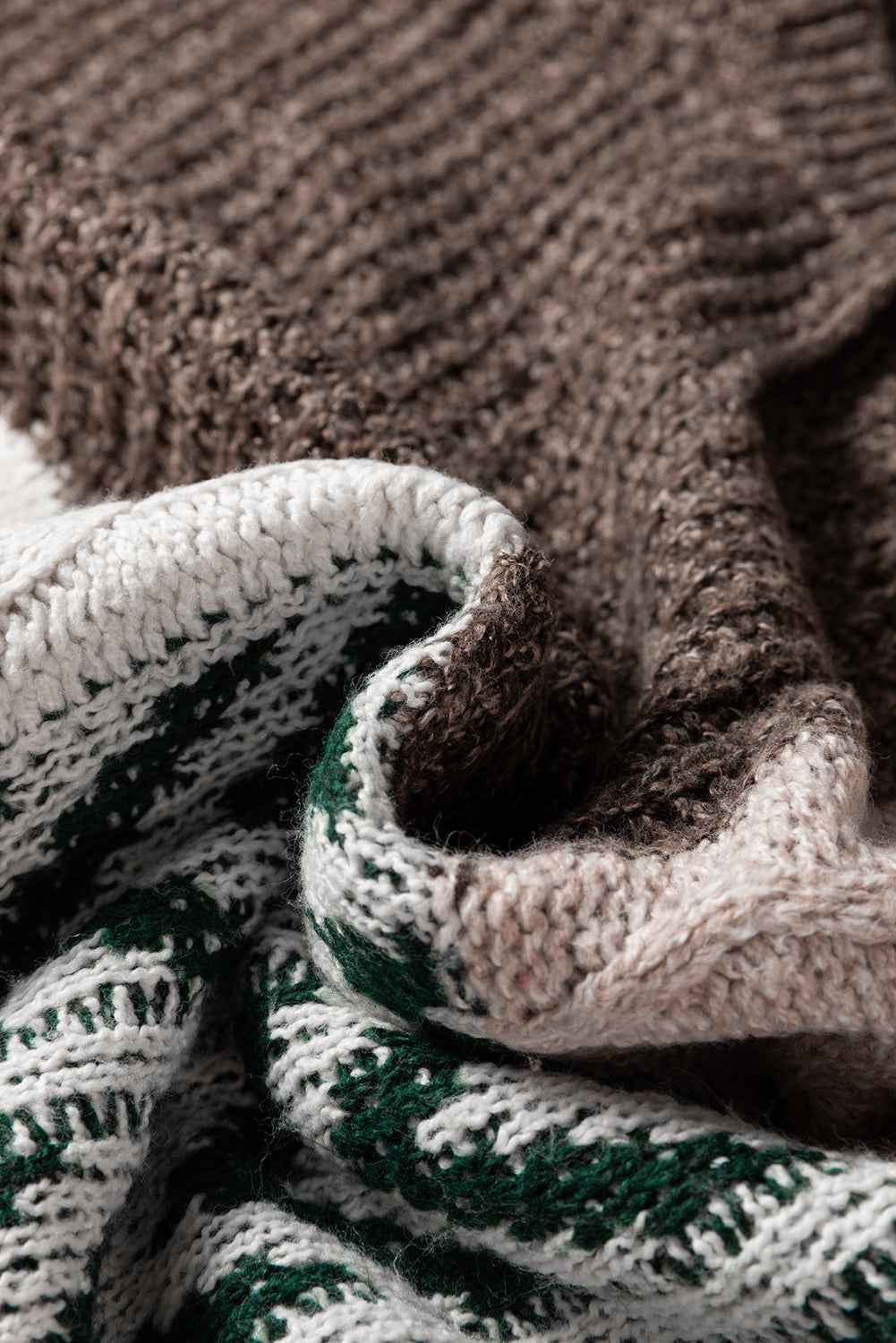 Brown Colorblock Patchwork Knotted Back Loose Fit Sweater 61c4da0d50d77c5f