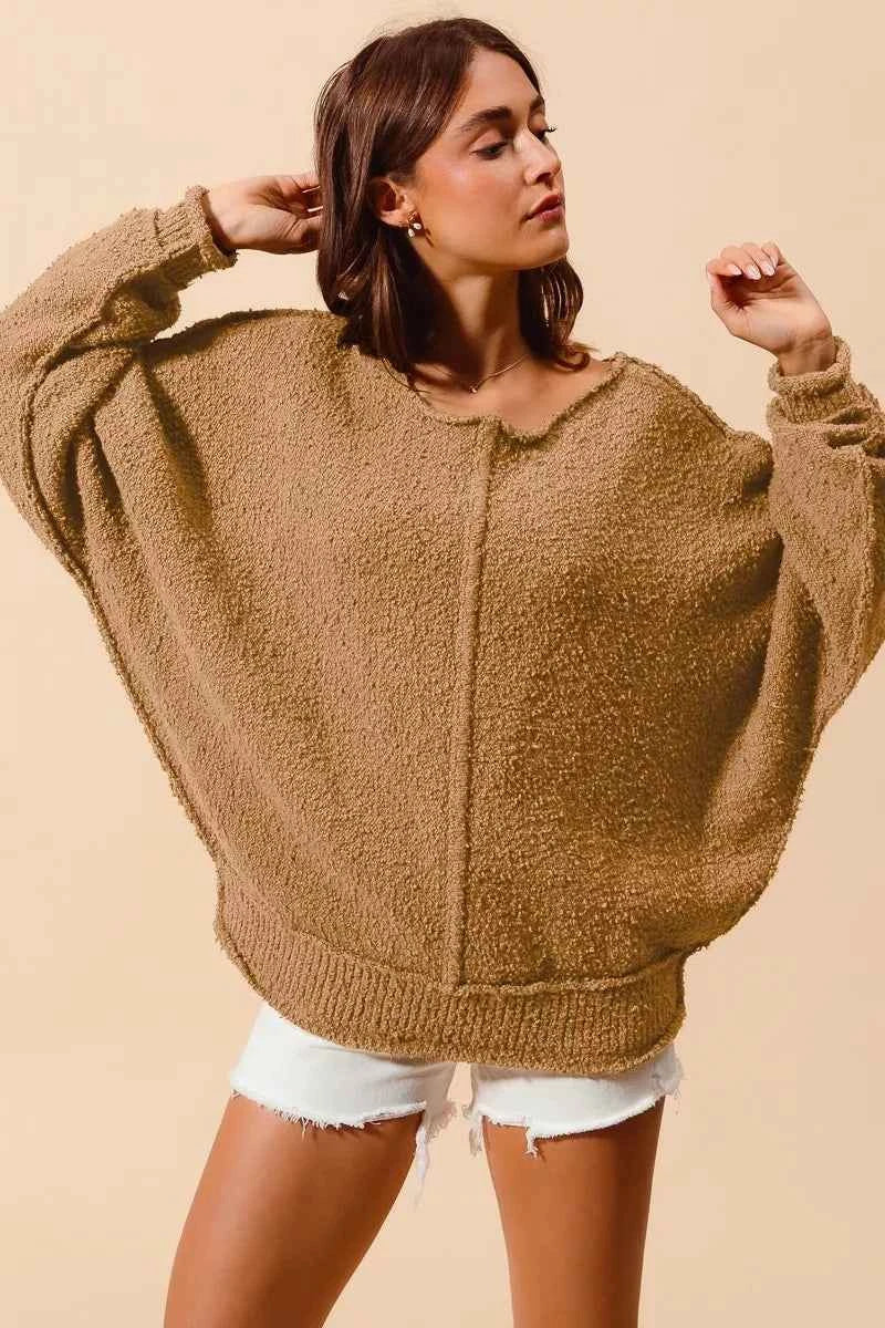 SO ME Loose Fit Exposed Seam Slouchy Boucle Sweater 61c7d12a51d94180bea278080c5fe615-Max-Origin