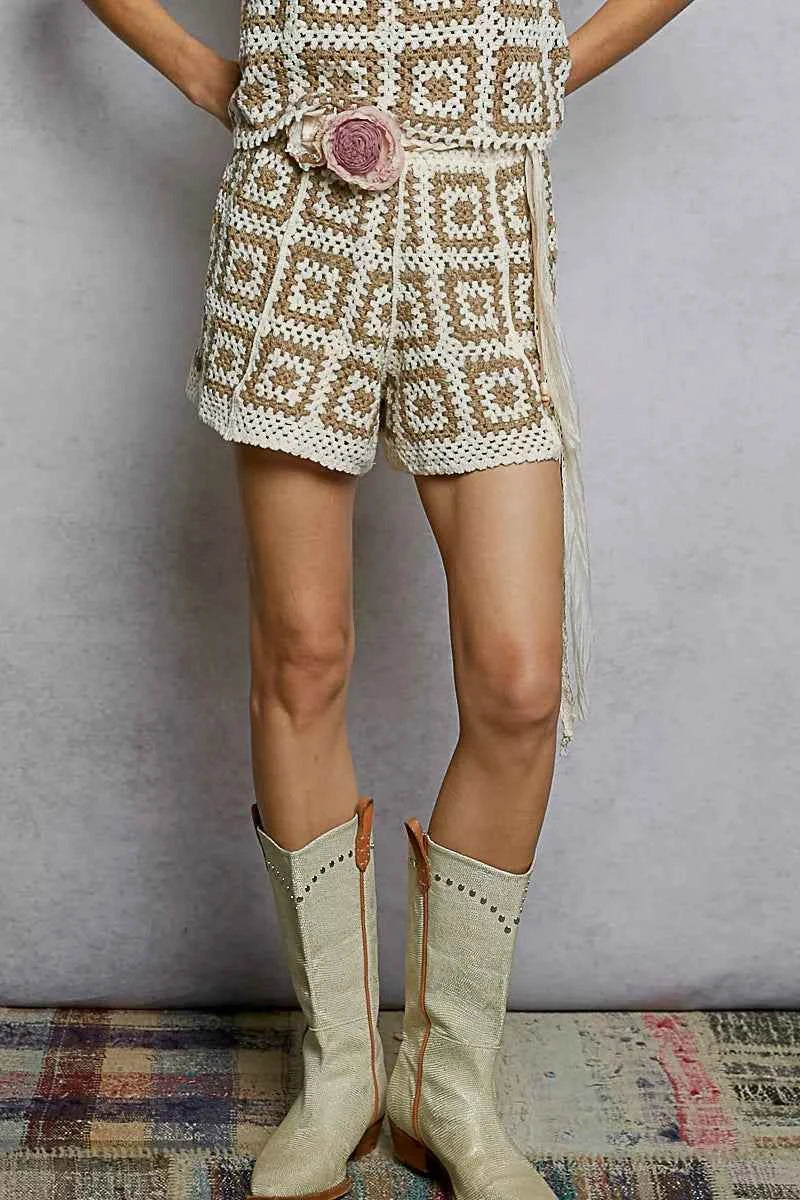 POL Elastic Waistband Crochet Shorts with Granny Square Weave IVORY MOCHA One Size 61ca7f1f-891d-47b2-85e0-ca0bfdf56854-Max-Origin