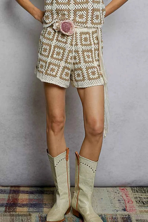 POL Elastic Waistband Crochet Shorts with Granny Square Weave IVORY MOCHA One Size 61ca7f1f-891d-47b2-85e0-ca0bfdf56854-Max-Origin