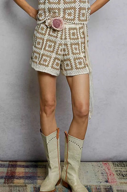 POL Elastic Waistband Crochet Shorts with Granny Square Weave IVORY MOCHA One Size 61ca7f1f-891d-47b2-85e0-ca0bfdf56854-Max-Origin