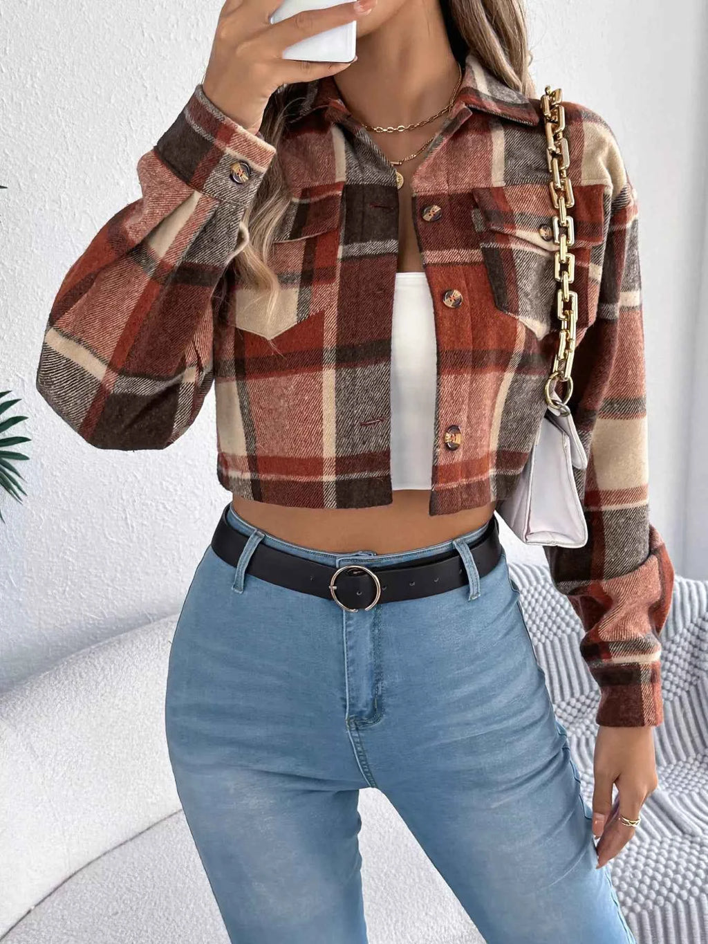 Plaid Button Up Cropped Jacket 61ce5fd6-644e-4d51-8734-a07a9f82702d-Max-Origin