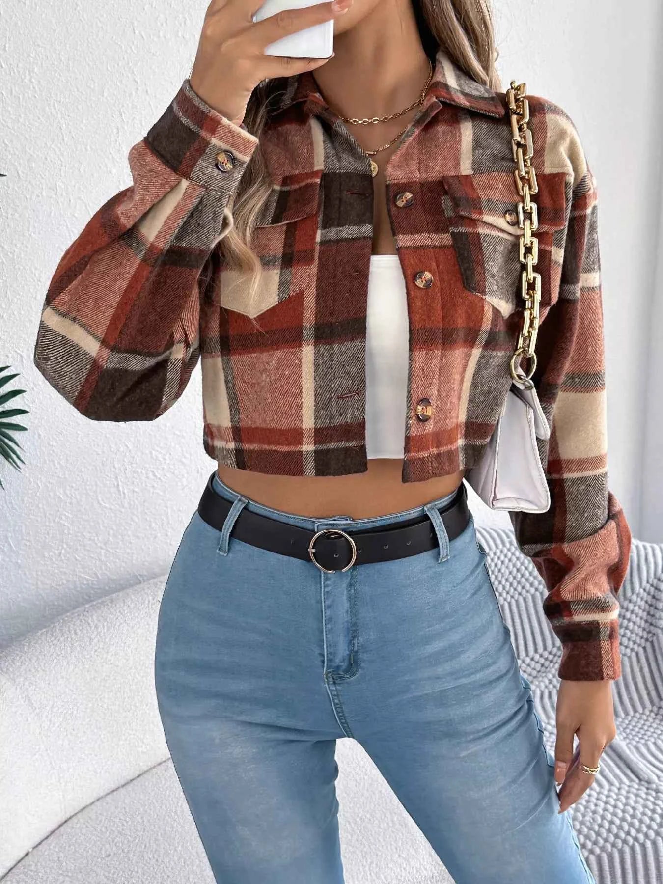 Plaid Button Up Cropped Jacket 61ce5fd6-644e-4d51-8734-a07a9f82702d-Max-Origin