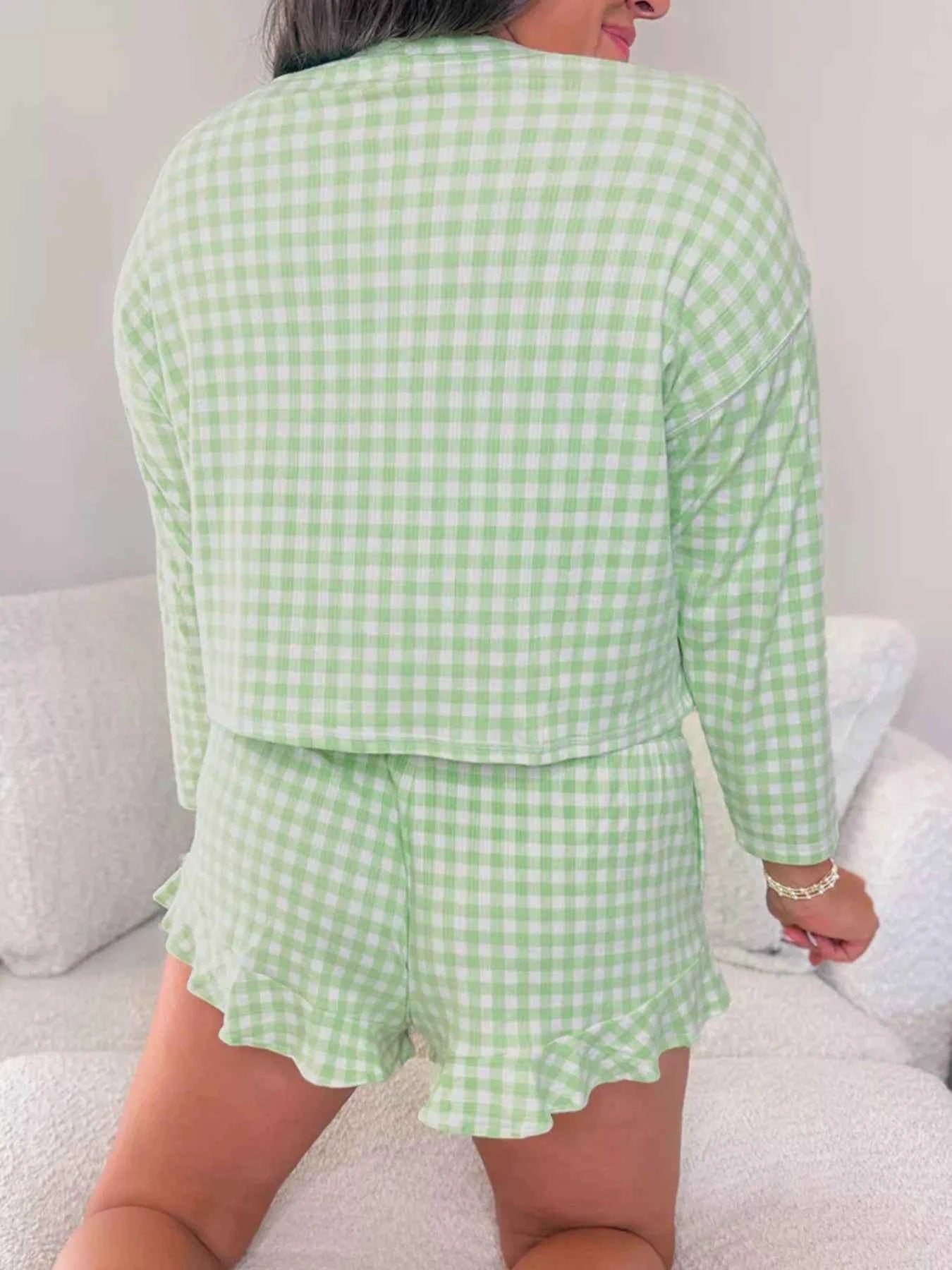 Gingham Print Round Neck Top and Shorts Set 61cf67cb-b74f-4f82-8808-7fe3f9dfee15-Max-Origin