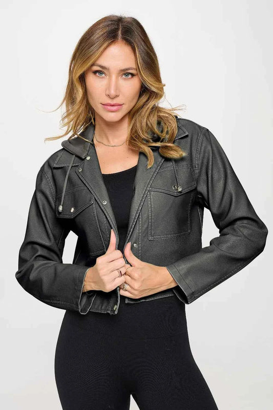 Coalition LA Snap Down Cropped Hooded Jacket Bronze 61e49bbf-4a0d-4310-9c37-cd597defc36b-Max
