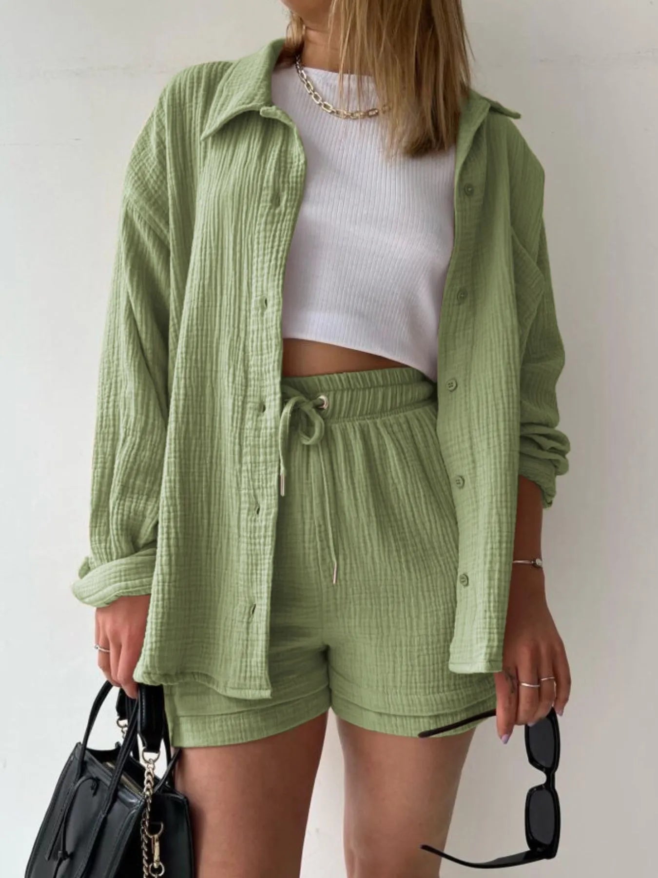 Textured Button Up Shirt and Shorts Set 61e522a4-922a-43f7-8ee8-0caf8b37bd62-Max-Origin