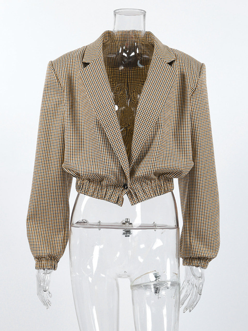 Lapel Collar Long Sleeve Cropped Blazer 61edc17dabb24ca290d77ddf419b26d9-Max