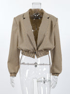 Lapel Collar Long Sleeve Cropped Blazer 61edc17dabb24ca290d77ddf419b26d9-Max