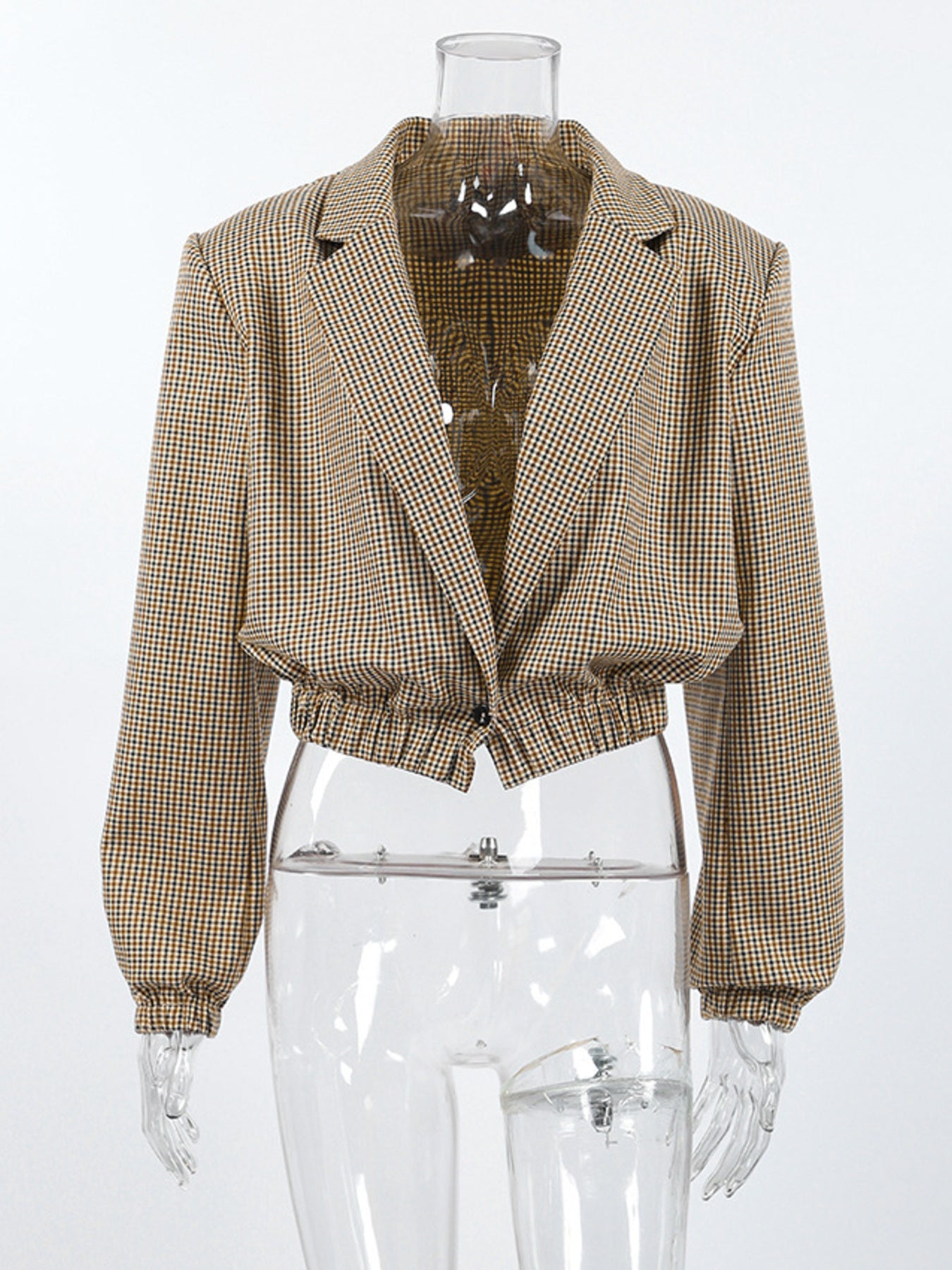 Lapel Collar Long Sleeve Cropped Blazer 61edc17dabb24ca290d77ddf419b26d9-Max