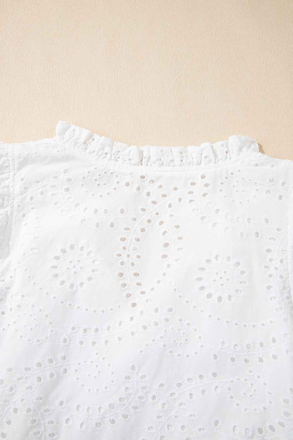 White Eyelet Flutter Sleeve V Neck Blouse 61f241a7ff73bd31