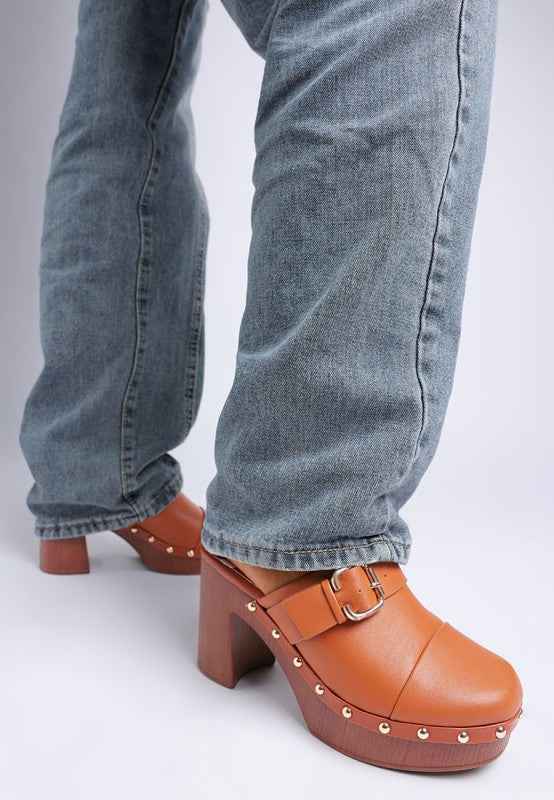 Septim Genuine Leather Studded Clog Heels 61f8ea00-7b16-4ff9-81a5-0dbbd3189ef6