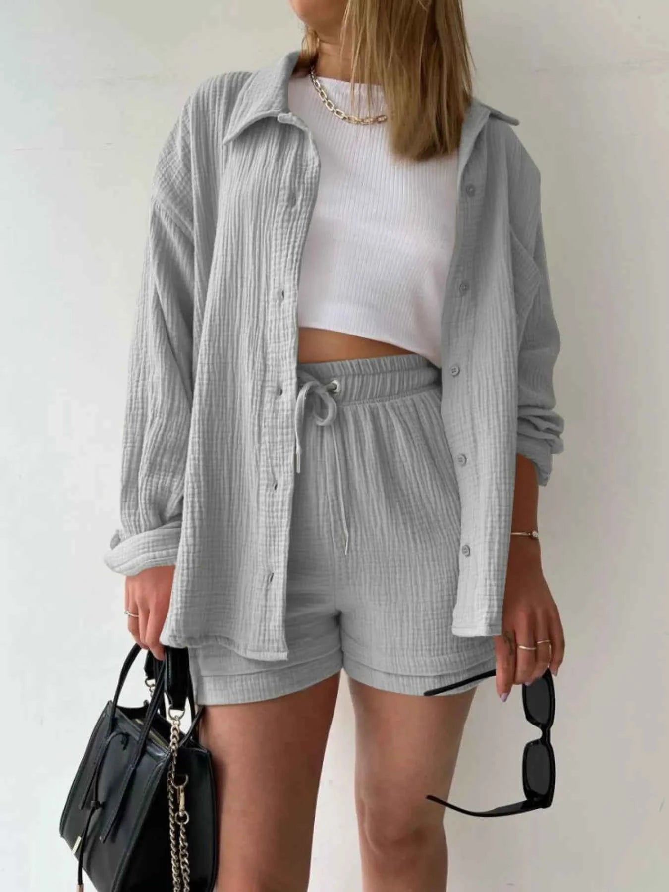 Textured Button Up Shirt and Shorts Set 61f90eb1-b130-4e9c-9329-b2e61d849b1b-Max-Origin