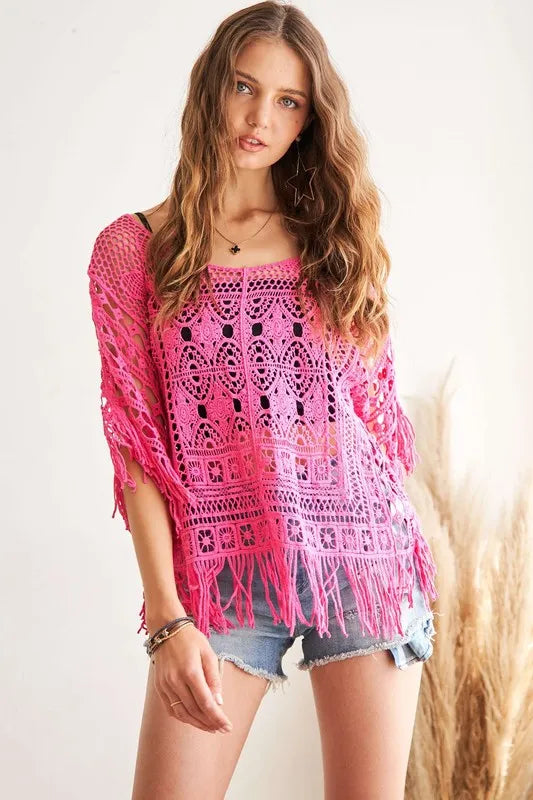 ADORA Fringe Hem Crochet Top HOT PINK One Size 61fc836a85c043218087dfe31455465a-Max-Origin