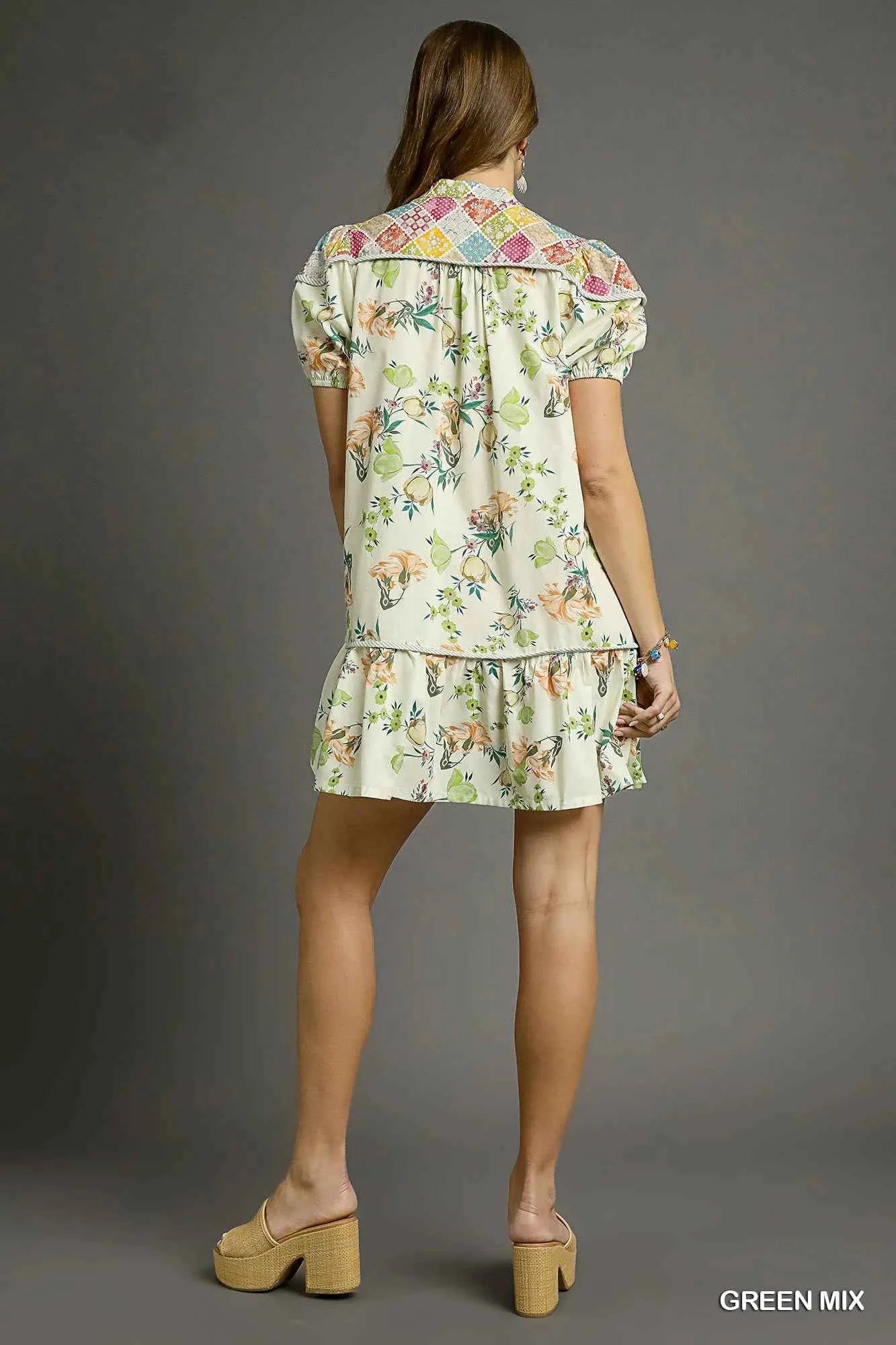 Floral Print Tie Neck Puff Sleeve Dress 6205a04b-f0ab-429e-89b2-ba5cc1317b61-Max-Origin