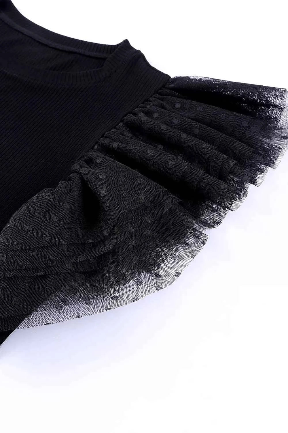 Polka Dot Mesh Sleeve Ribbed Top 620ee338-42eb-4aca-88eb-ad7c9f5006a3-Max-Origin