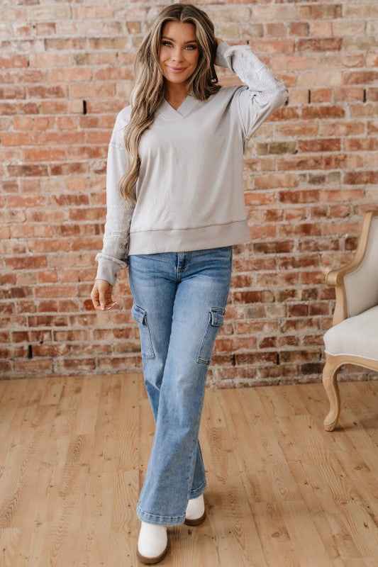 Western Aztec Embroidered Sleeve V-Neck Sweatshirt 621b87d6-9c0e-4dbb-ae60-717868b649a6
