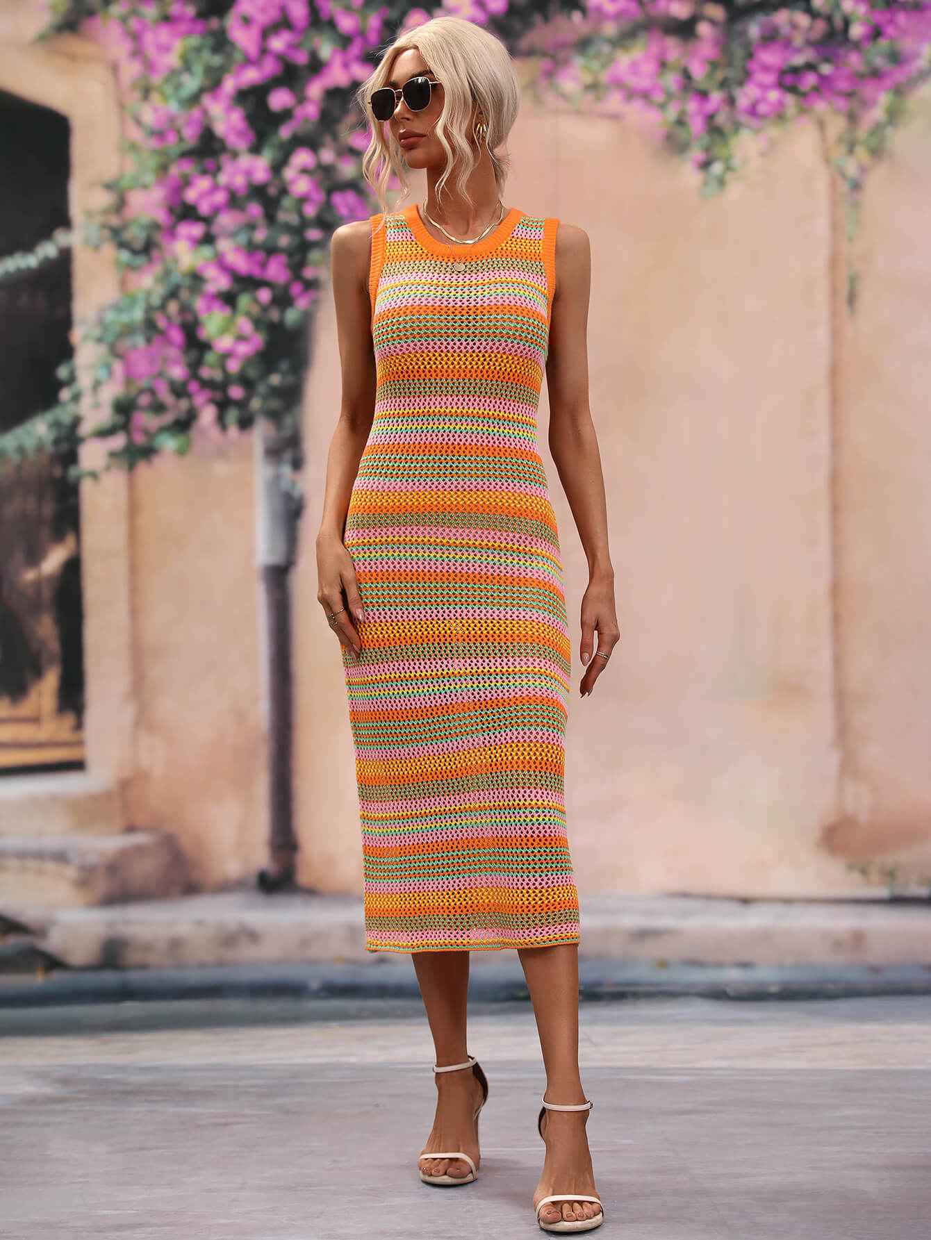 Striped Round Neck Sleeveless Midi Cover Up Dress 622047b4eca94ffbab7a843e7c5c3293-Max