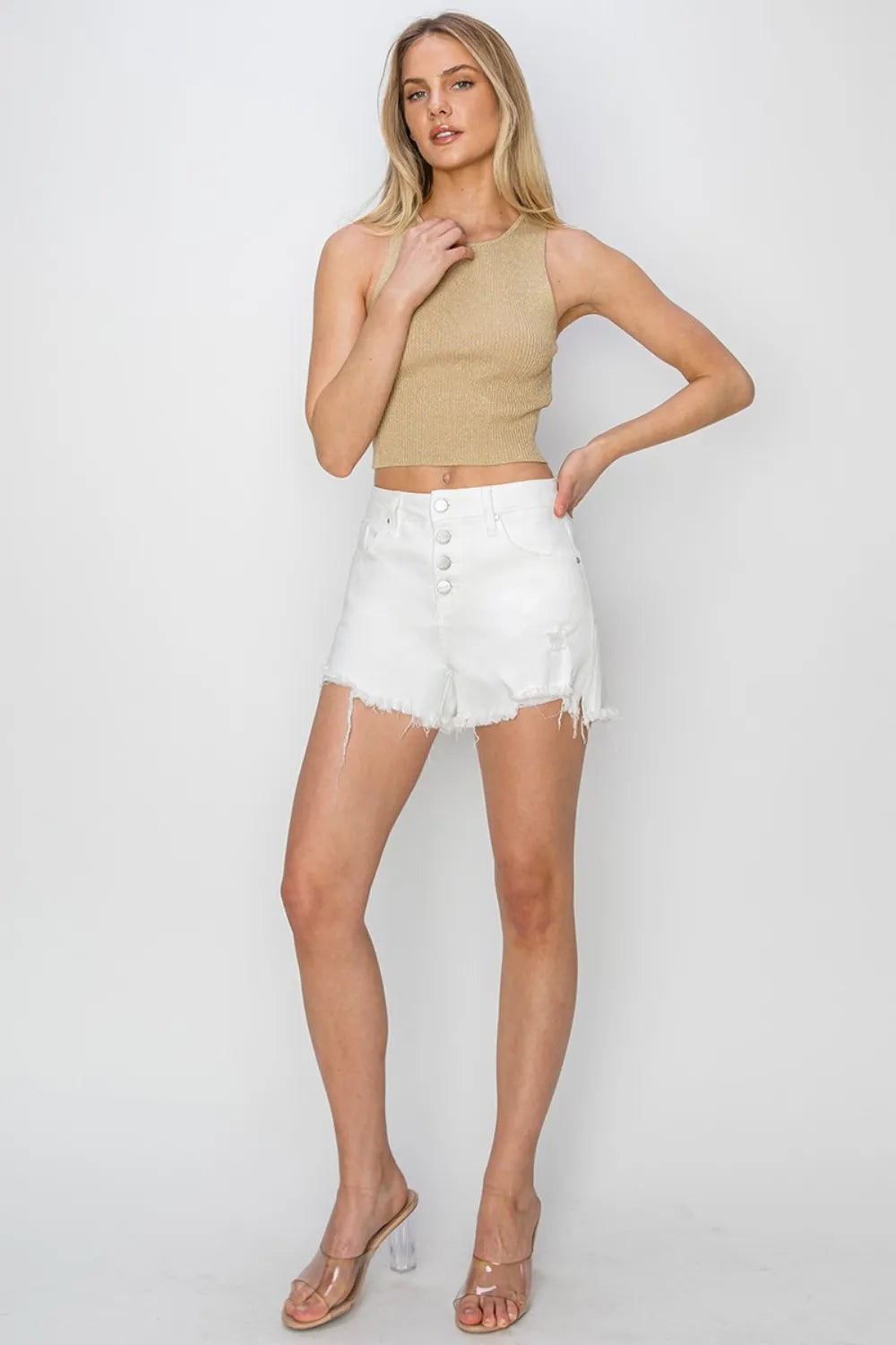 RISEN Button Fly Frayed Hem Denim Shorts 6229aaa0-97ef-418e-a928-d9fb2deb6d4c-Max