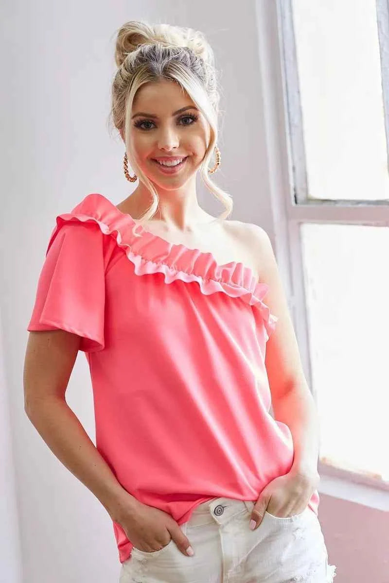 Ruffled Asymmetrical Crepe One Shoulder Top 622c807f0c074c01a9425ccf4d81a0a5-Max-Origin