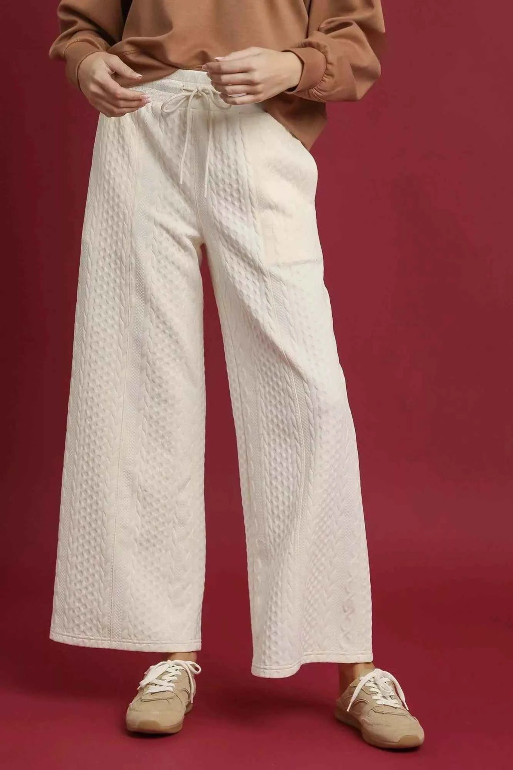 Umgee Cable Knit Textured Wide Leg Pants ECRU 622ecbf1-5124-427b-a7ce-fbe409c0a97f-Max-Origin
