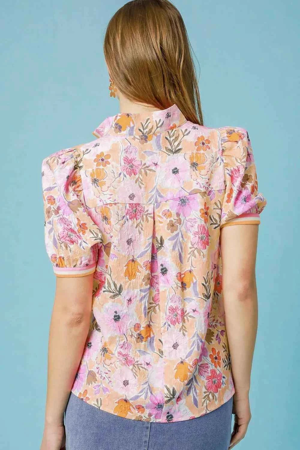 Umgee Floral Print Puff Sleeve Blouse 6243bf25-438c-46cc-b2a2-df5584a18204-Max-Origin