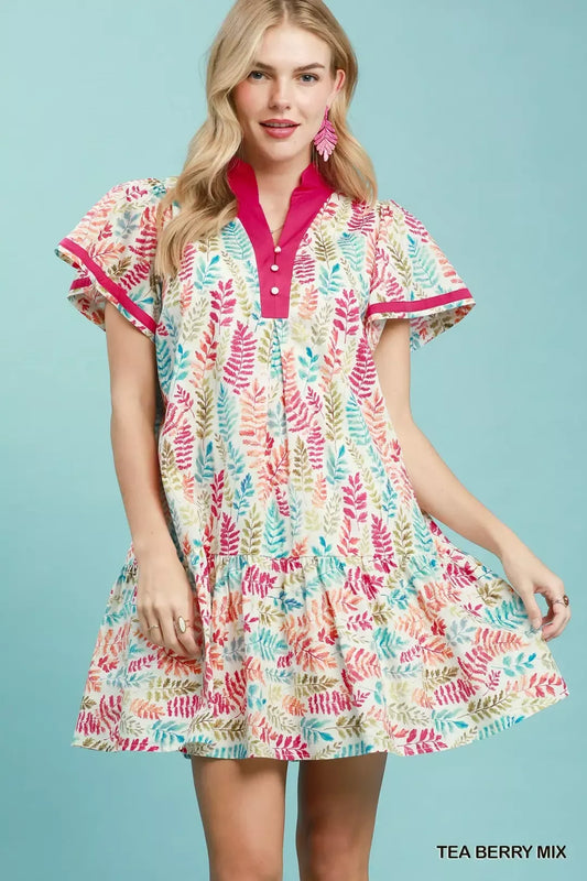 Leaf Print Flutter Sleeve Tiered Mini Dress TEA BERRY MIX 624ea324-6833-4758-9068-23332a8c11a0-Max-Origin