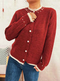 Pearl Embellished Button-Front Cardigan Red One Size 624ebf6c393a48068dcf4737cfecf1db-Max-Origin