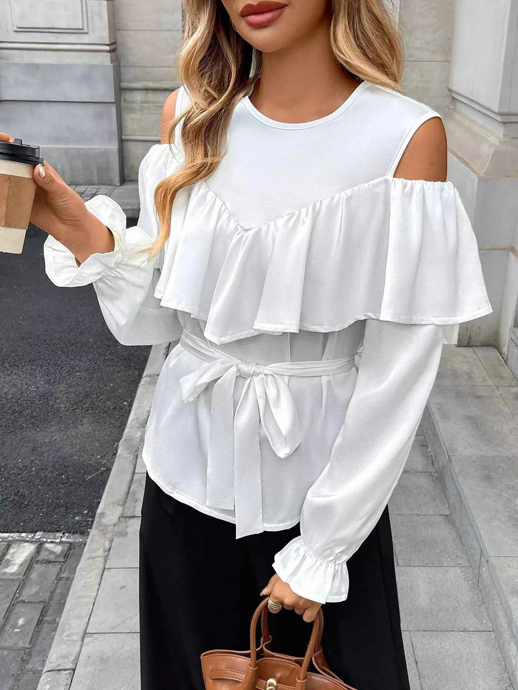 Ruffled Cold Shoulder Flounce Sleeve Blouse 625334d9229f44878c27d80508a4aabe-Max-Origin