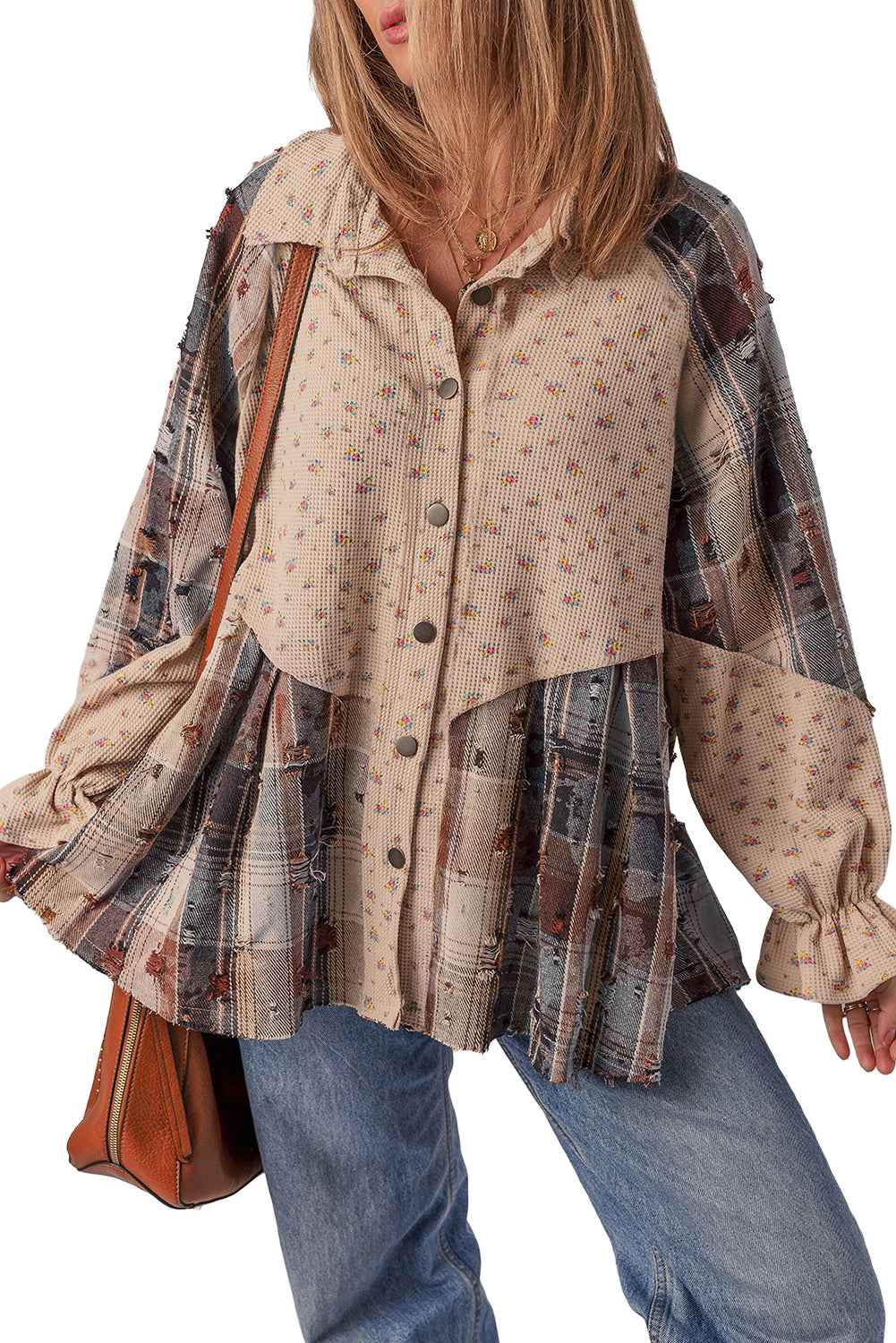 Ashleigh Blue Floral Plaid Patchwork Waffle Distressed Jacket 62542a681c7ace83