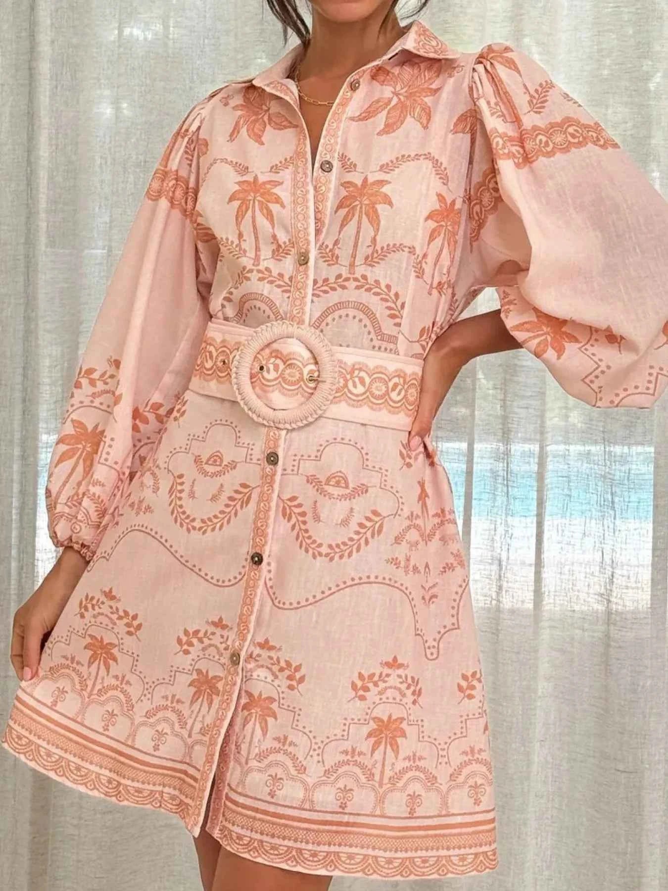 Printed Button Down Shirt Dress with Belt 6256e749-de23-4a0c-b2ee-7ab069e124a5-Max-Origin