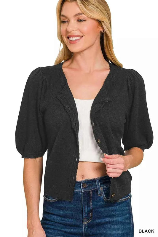 Puff Sleeve Wool Sweater Cardigan 626431c6009145fca91144fbfa4635ee-Max-Origin