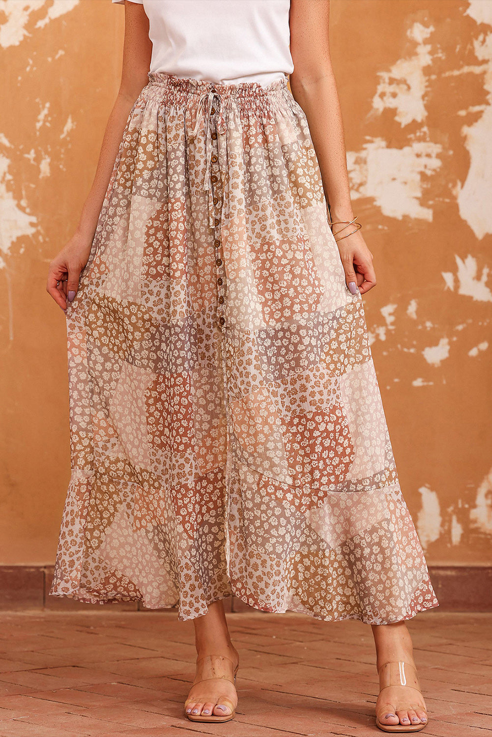 Floral Buttoned Front Slit Skirt Floral 626a4baf7a2f43e789ccfbd32180136b-Max