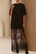 Floral Patchwork Short Sleeve T Shirt Loose Maxi Dress Black 626e351a-657a-4add-b8f3-479107452449-Max-Origin