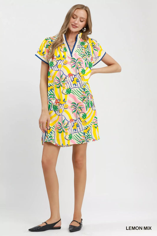 Tropical Print Collared Shift Dress 626f333d-59c8-4d8f-a279-2d5f9289088f-Max-Origin