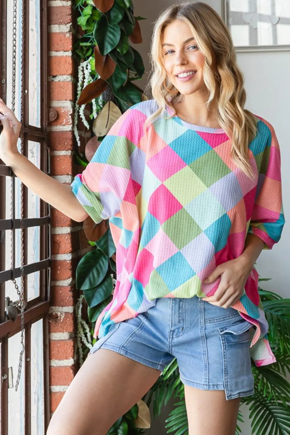 Color Block Waffle Oversized T-Shirt 62770622-0c60-49ca-8f6e-684d7d1e653a-Max