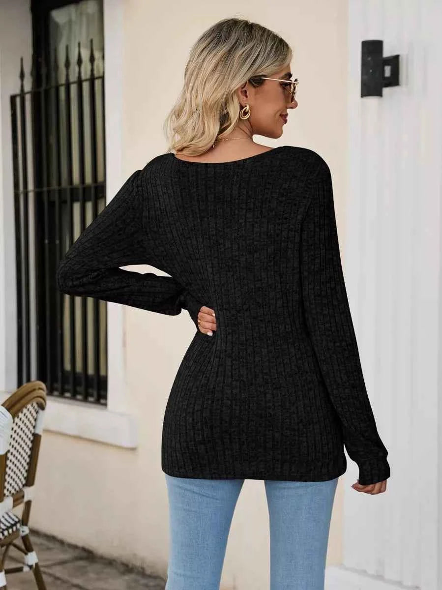 Ribbed Square Neck Long Sleeve T-Shirt 627ab853-2171-496c-ac8b-433b225f6f58-Max-Origin