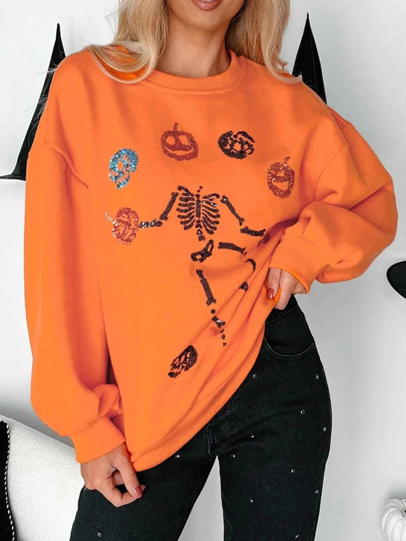 Halloween Skeleton Pumpkin Sweatshirt Orange 627c59cb-c0ee-45f9-97b3-9d9ab9de1dcf-Max-Origin