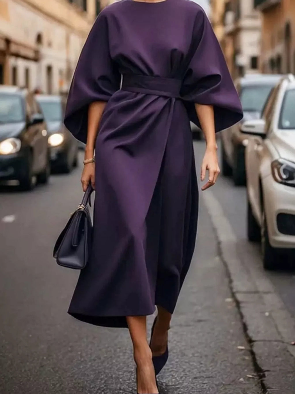 Round Neck 3/4 Sleeve Dress 627d9384d3024fccb07ccfd127d56dfd-Max-Origin
