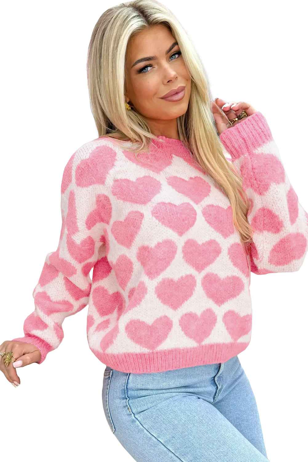 Strawberry Pink Love Heart Valentine Knit Sweater 627f7b6e46796581