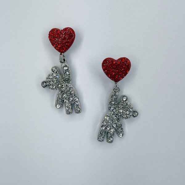 Red Heart Shape Post Back Earring With Teddy Bear 627fbcc2-e098-418d-af6e-bb38d990d286