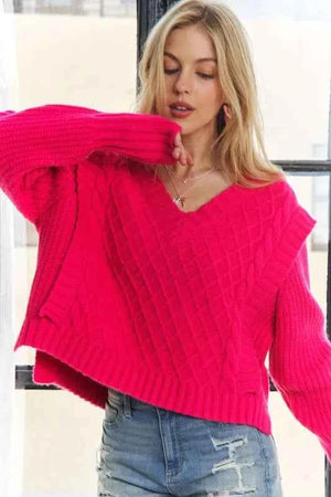 ADORA Ruffle Detail Adorable Sweater HOT PINK 628351d2d48e4d2baa2b7d0ae0ec0408-Max-Origin