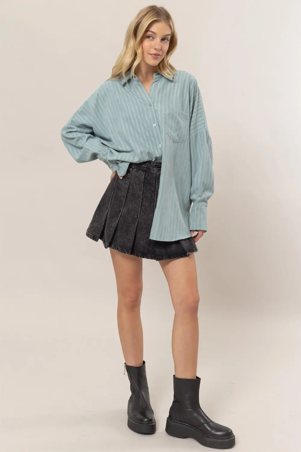Stripe Button Down Long Sleeve Oversized Shirt 6295bc78-3697-49f5-b871-508e9546f8a4-Max