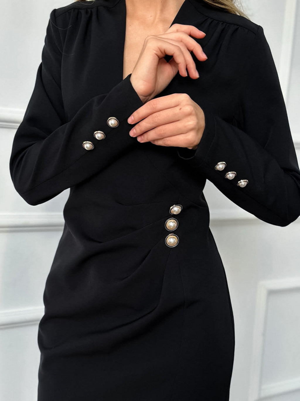 Ruched Surplice Long Sleeve Dress 62a72008b5e44671b5803382d5f20a3b-Max