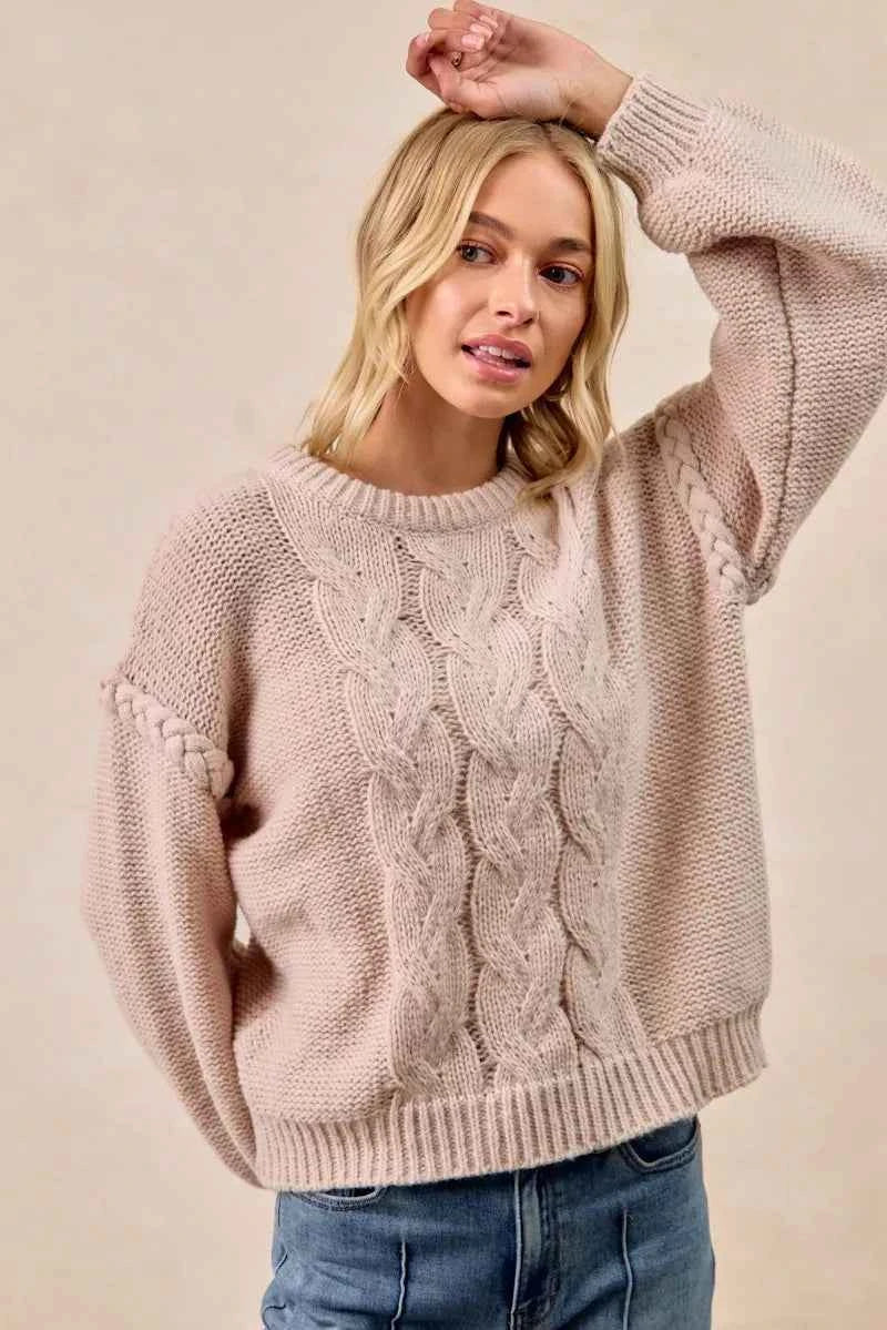 BiBi Cable Knit Sweater with Shoulder Braid Detail 62c3d37731f1479884335e07a867645d-Max-Origin
