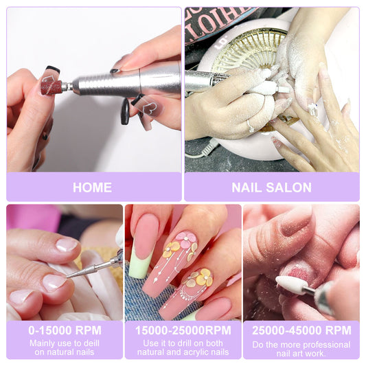Electric Nail Drill Professional 45000RPM - Rechargeable Nail Drill Kit Portable Electric Nail File With Complete Bits For Acrylic Nails Gel ishing Removing 62c65a8b-1b93-4ac5-b1dd-76fa05035df4