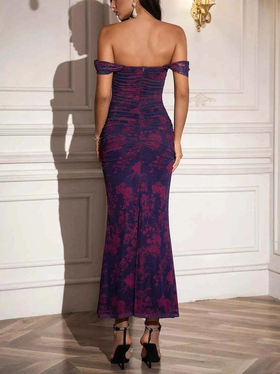 Off-Shoulder Ruched Floral Mermaid Dress 62c983c3-5884-44f1-b780-4154244809b7-Max-Origin