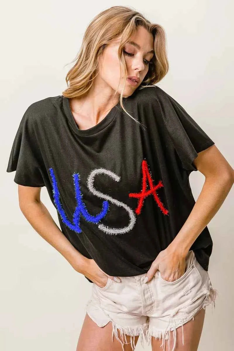 BiBi Metallic Letter Short Dolman Sleeve Top 62cbc303-2072-4168-9021-f5c1254d26b9-Max-Origin