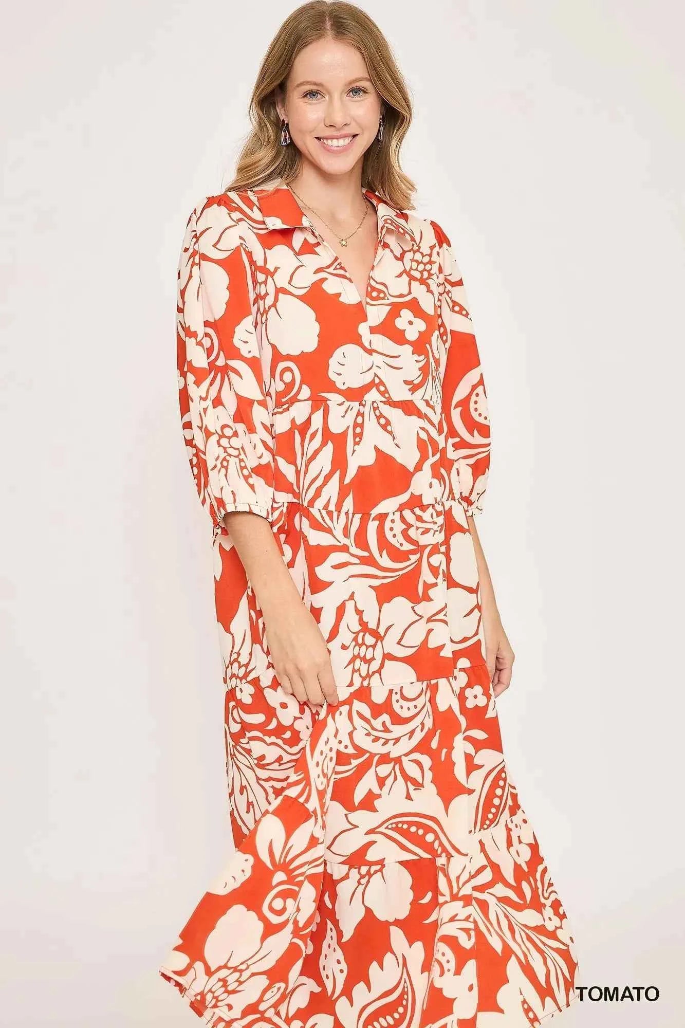 Umgee Floral Print Tiered Midi Dress 62cee91d-8899-4abd-b73f-5560574b27f1-Max-Origin