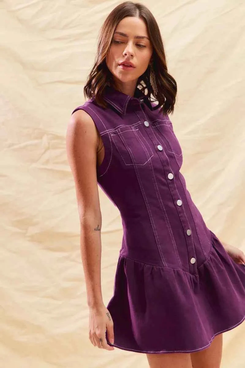 SO ME Button Down Sleeveless Collared Game Day Mini Dress 62d0a93dc751472c95b879ab78b164de-Max-Origin
